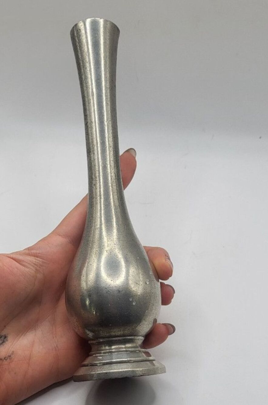 Vintage Pewter Bud Vase 7.25" Flower Unsigned